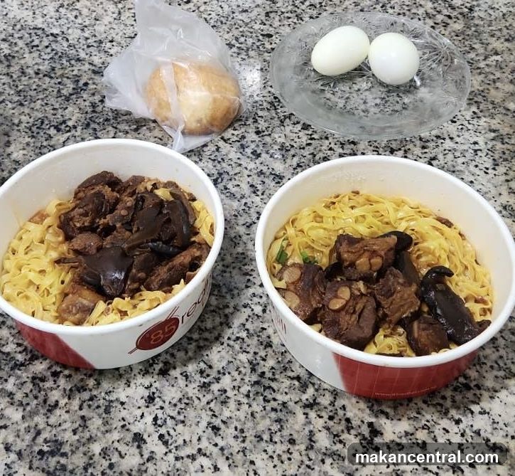 Noodle Bowls with Meat and Mushrooms