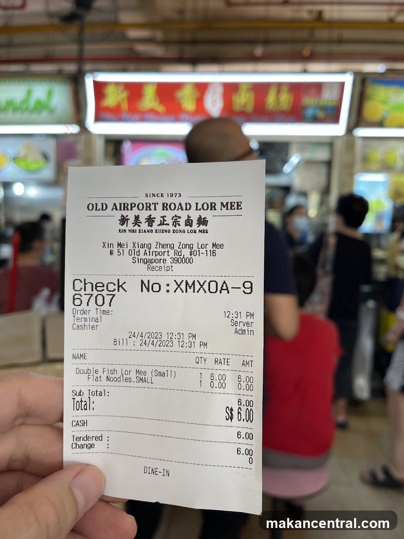 Receipt from Old Airport Road Lor Mee