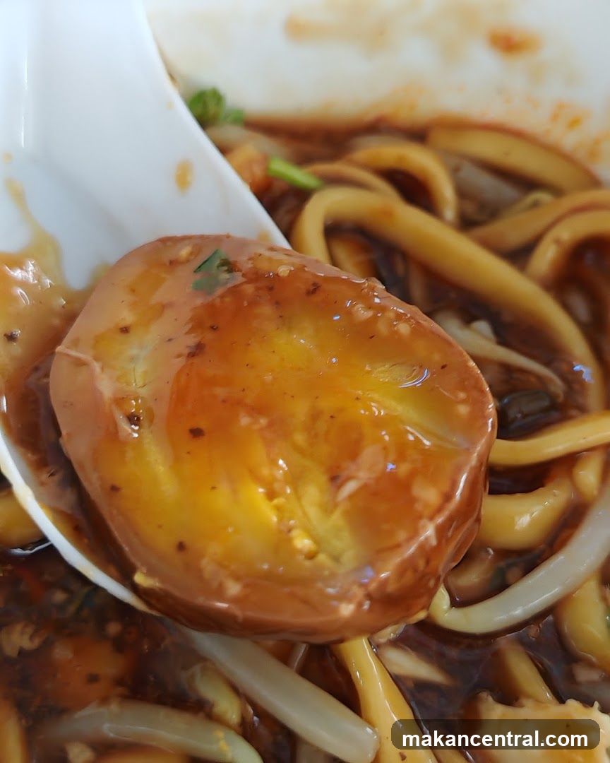 Close-up of a Spoonful of Noodles and Egg