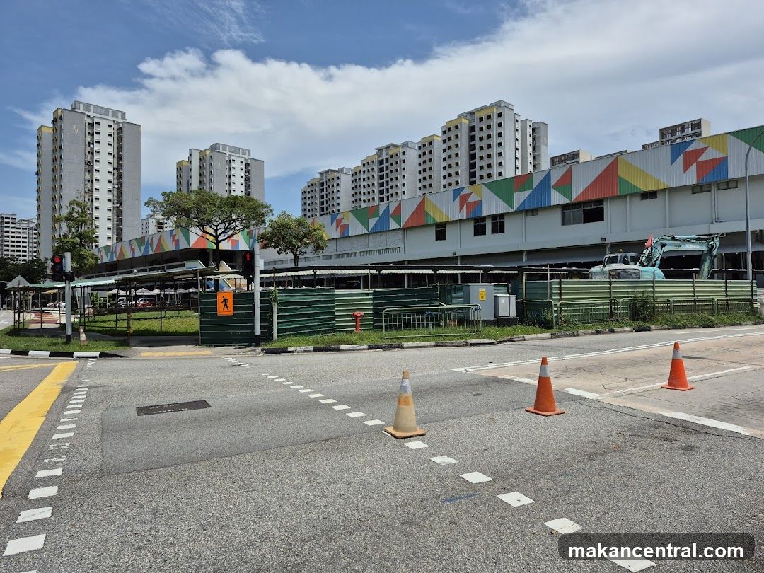 Construction site with colorful building facade