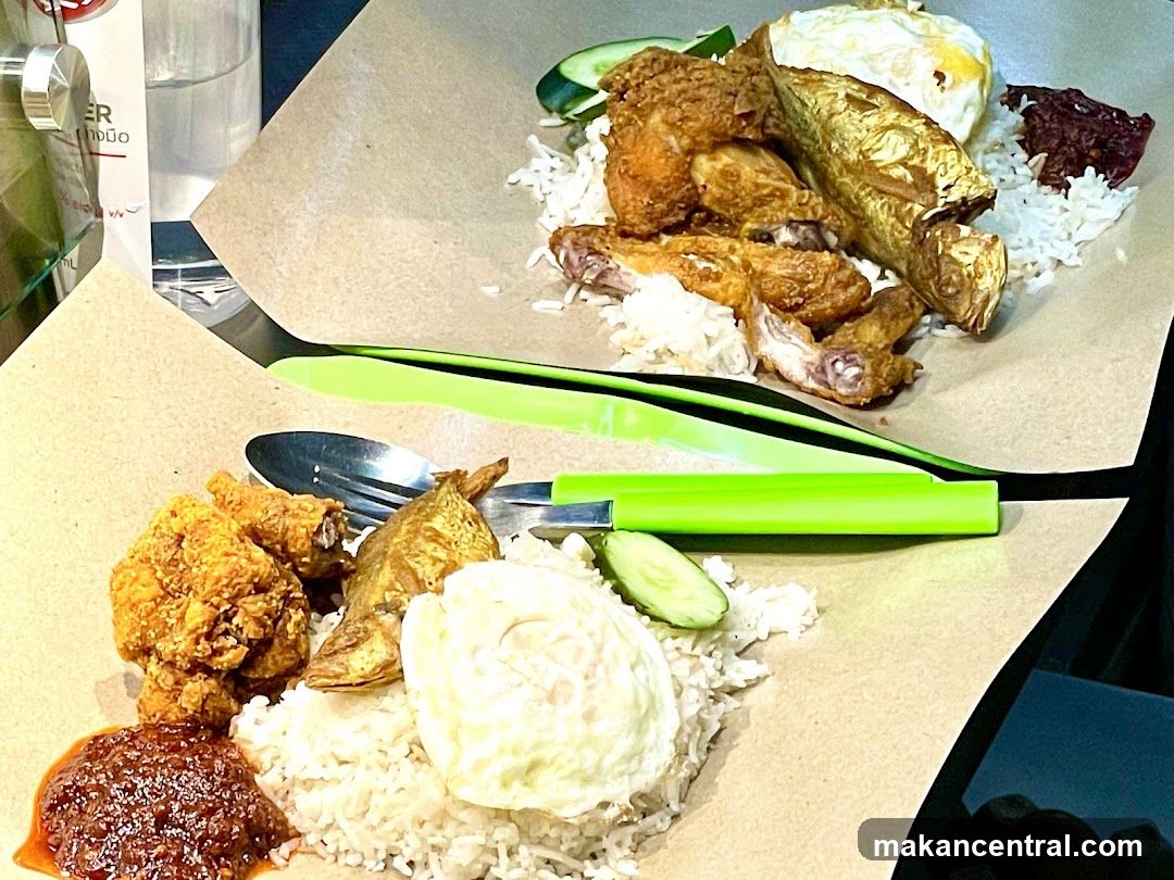 Nasi Lemak with Fried Chicken and Fish
