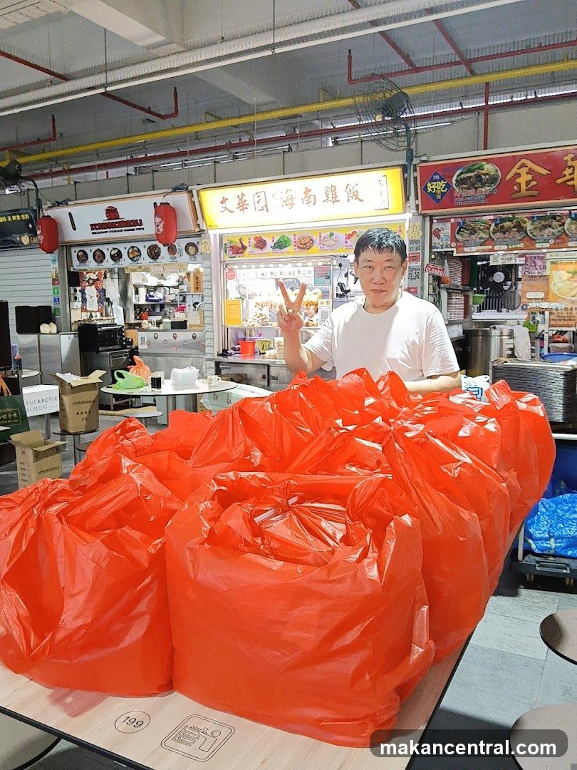 Man with many orange bags
