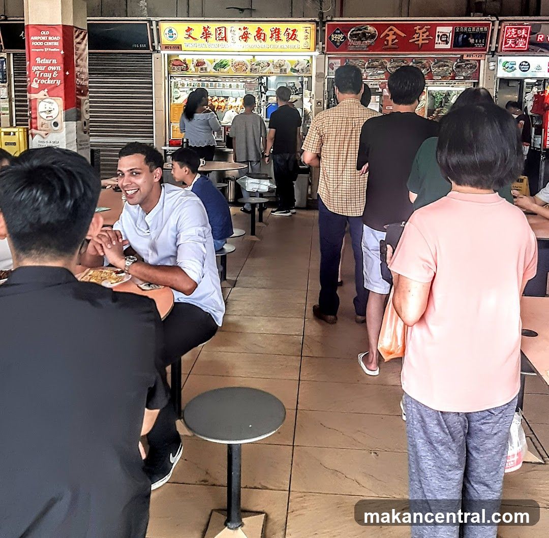 Food court with people queuing