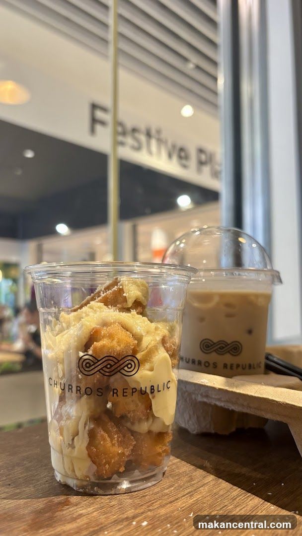 Churros Dessert Cup and Iced Coffee