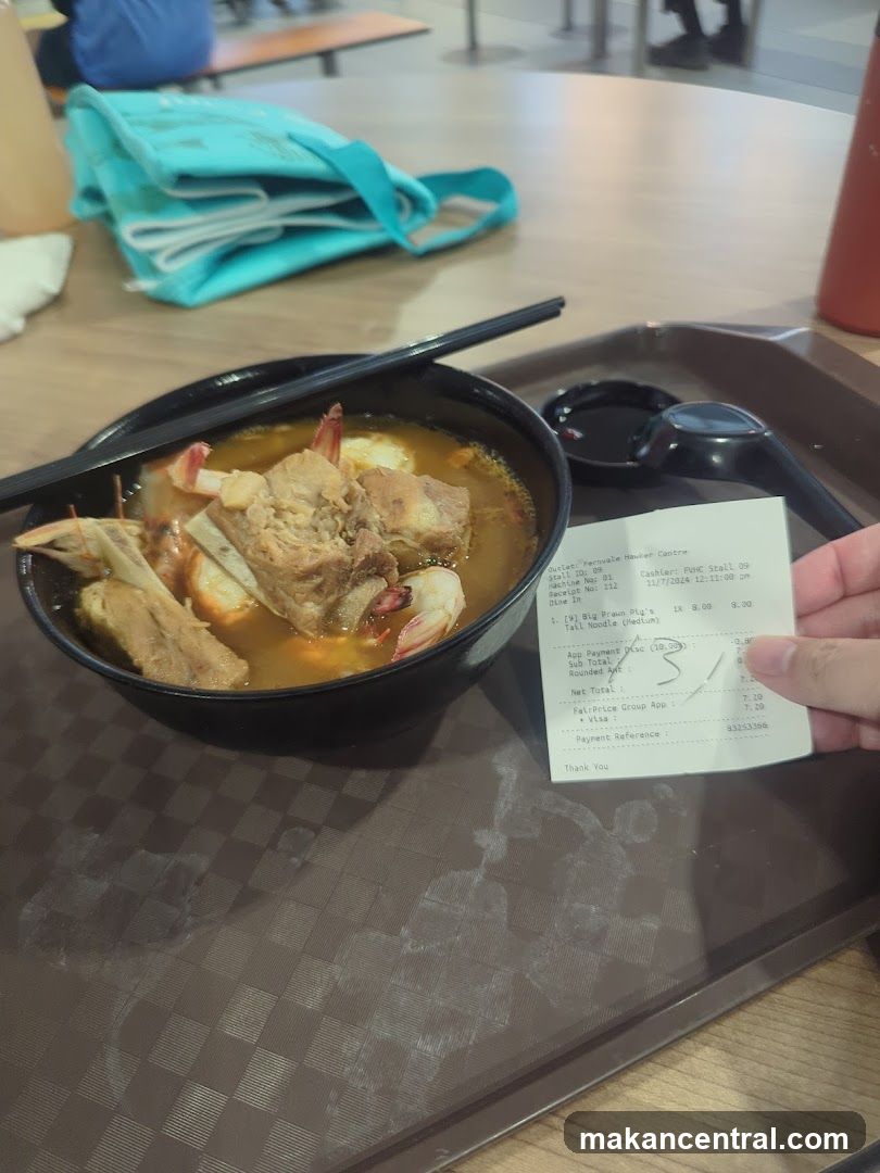 Bowl of noodles with receipt