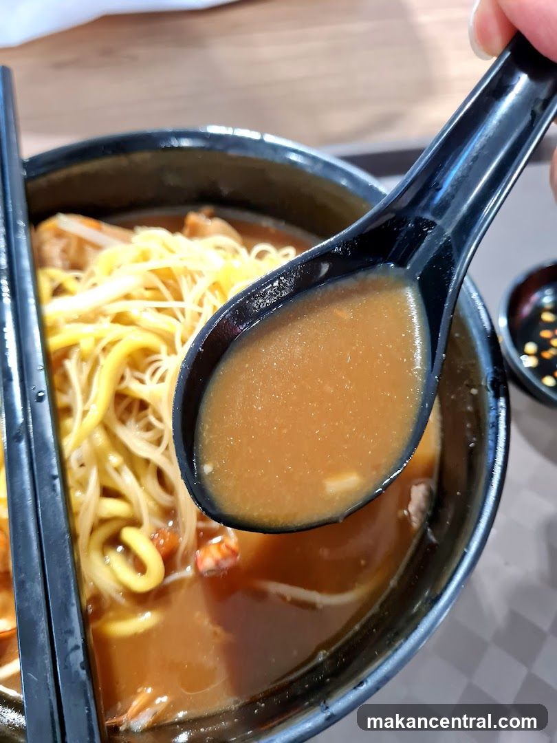 Close-up of a Spoonful of Noodle Soup