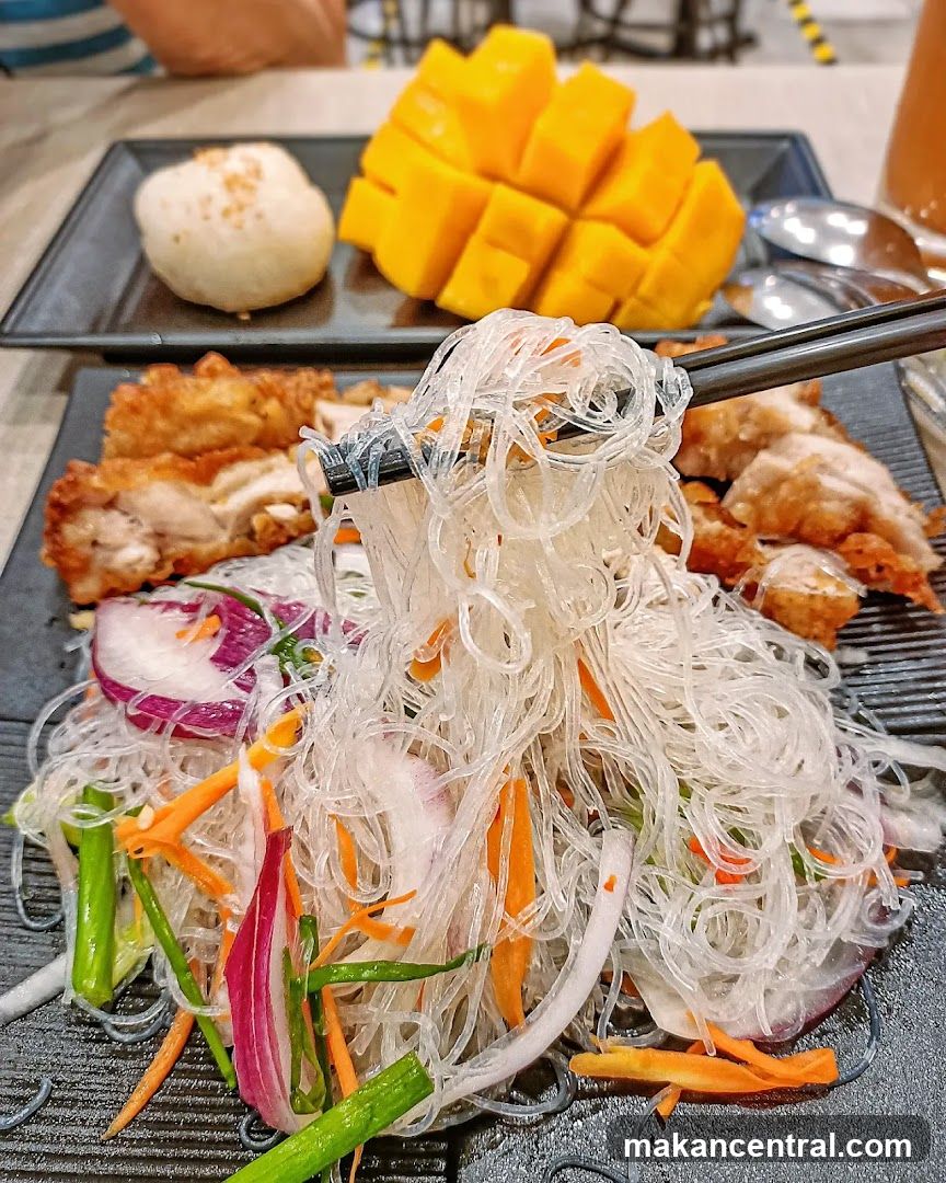 Glass Noodle Salad with Fried Chicken and Mango
