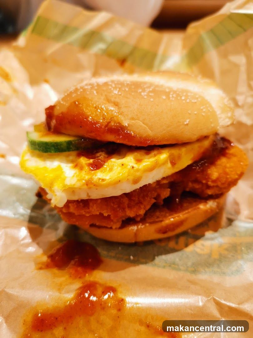 Burger with Fried Egg and Cucumber