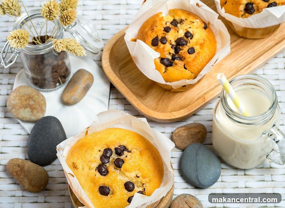 Chocolate Chip Muffins and Milk