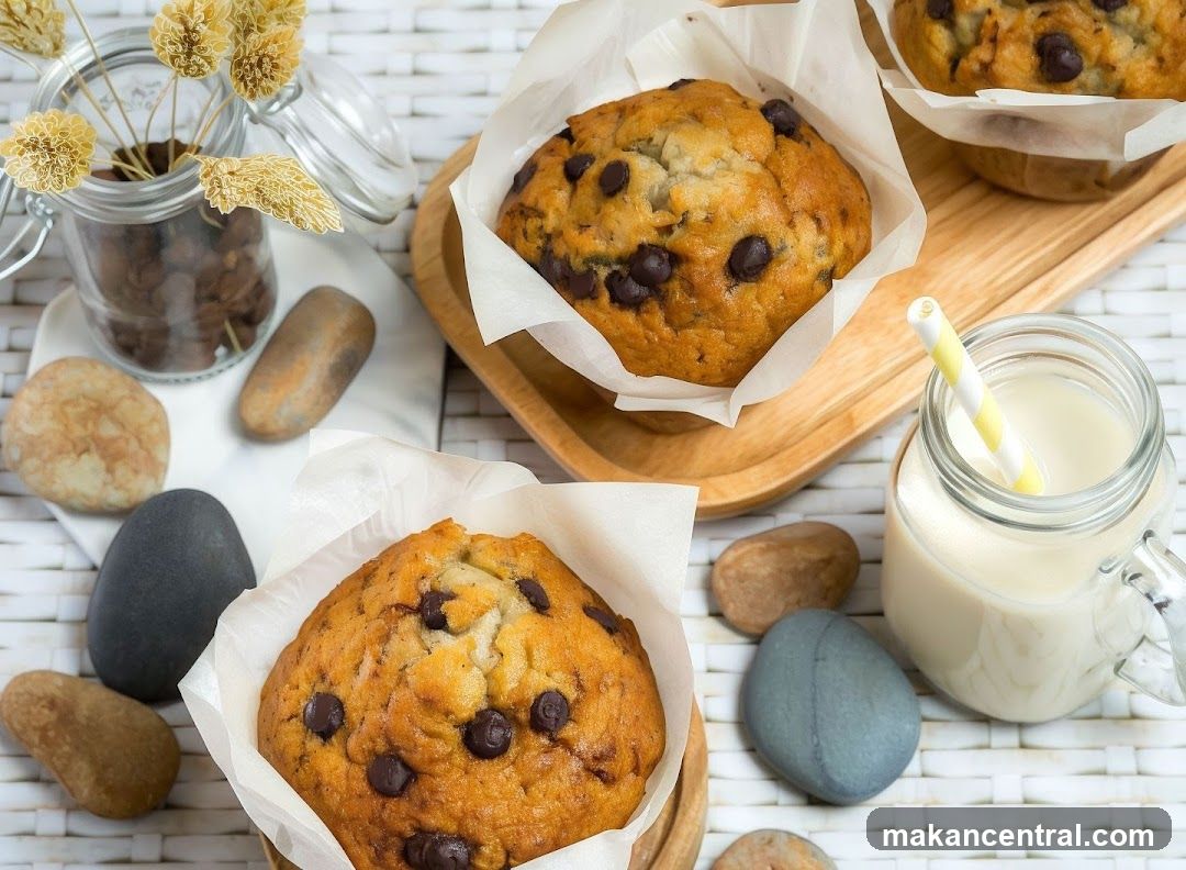 Chocolate Chip Muffins and Milk