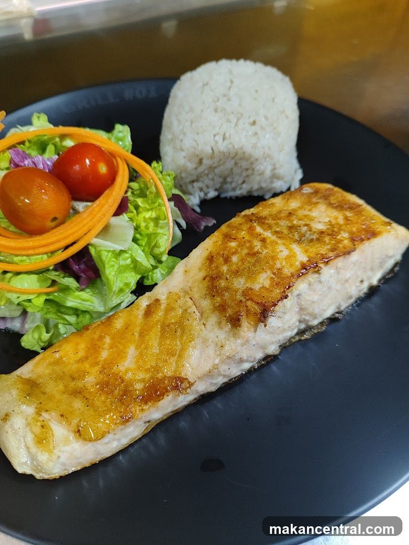 Grilled Salmon with Rice and Salad