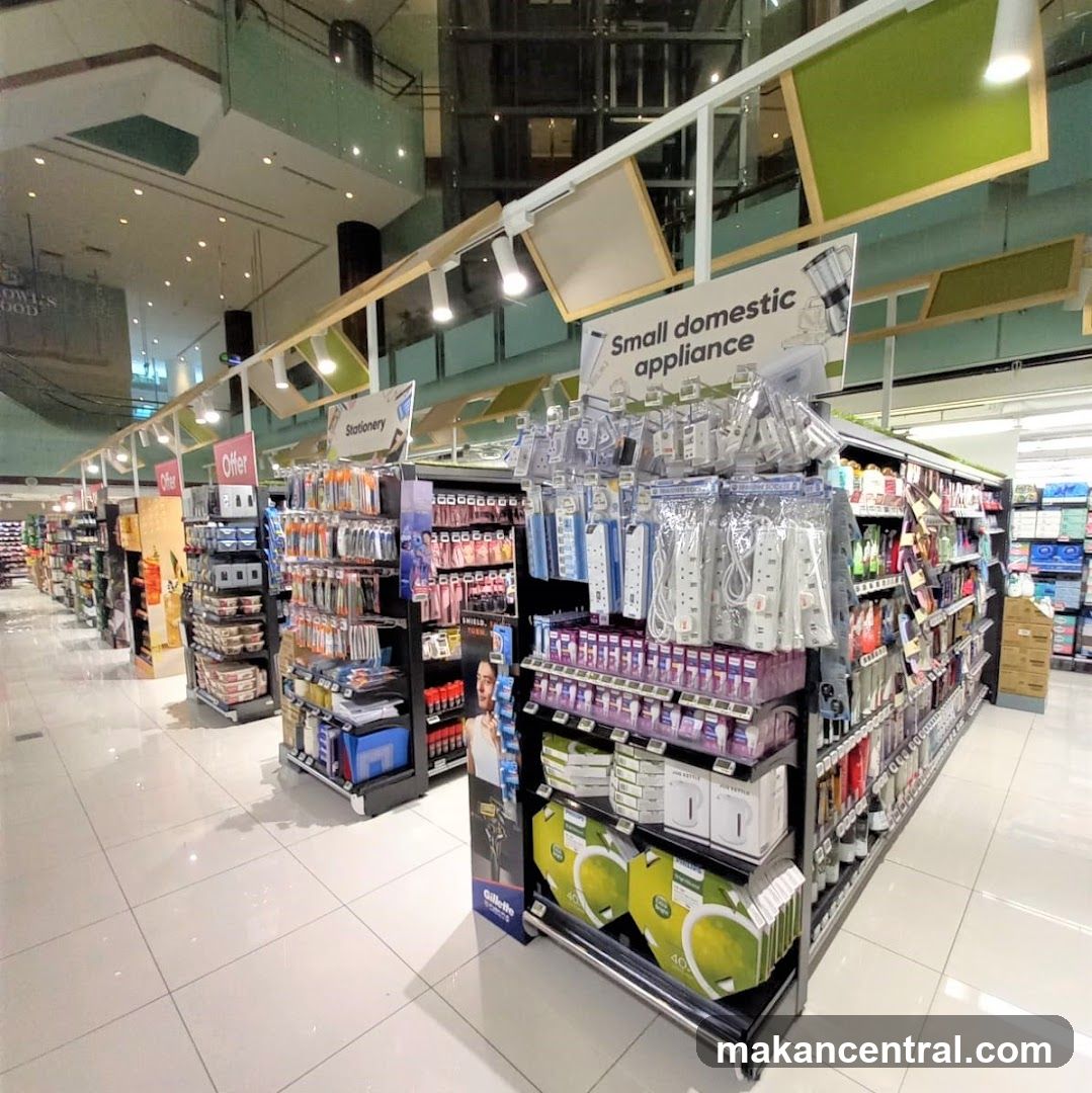 Store aisle with various products