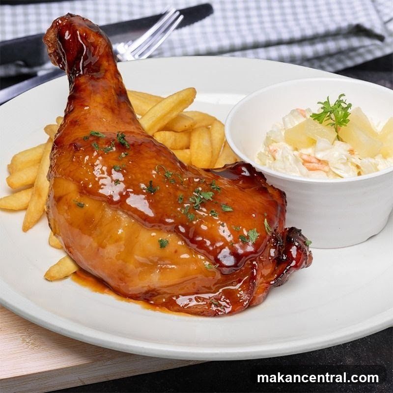 Roasted Chicken Leg with Fries and Coleslaw