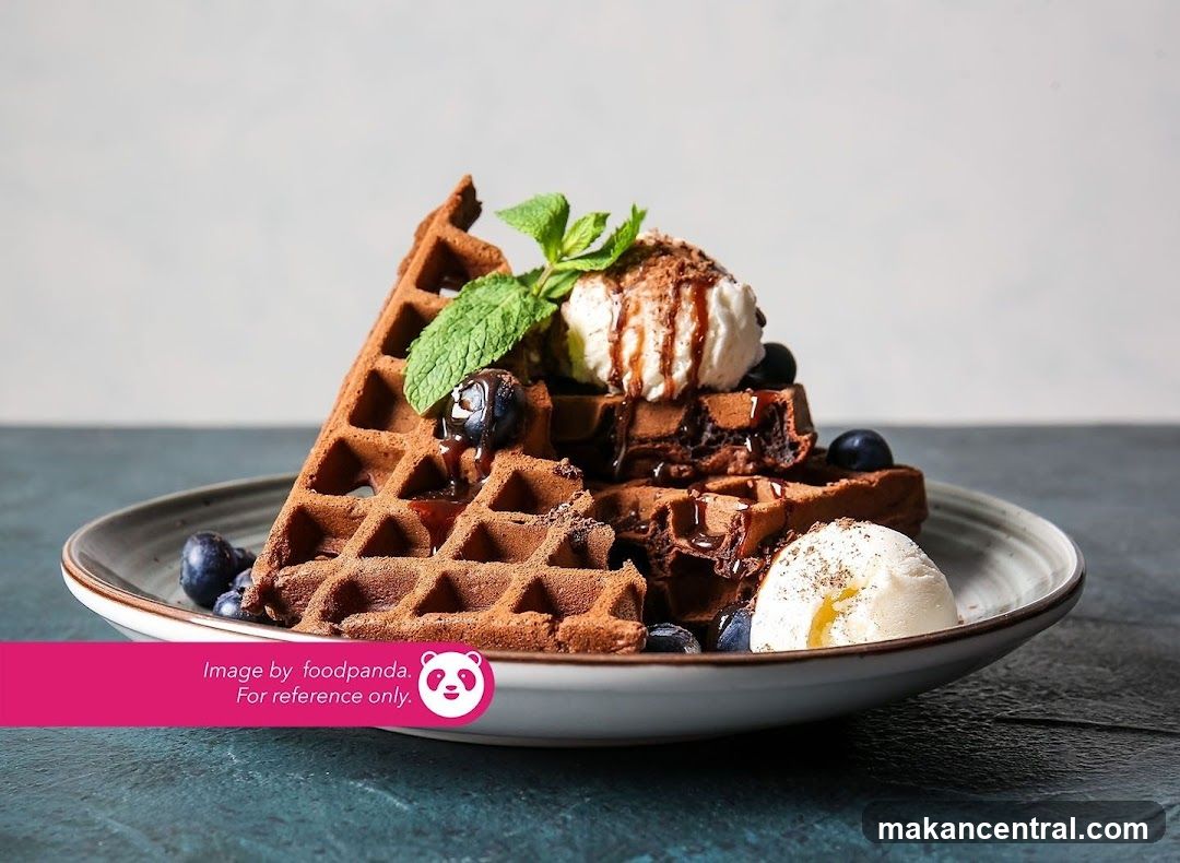 Chocolate Waffles with Ice Cream and Berries
