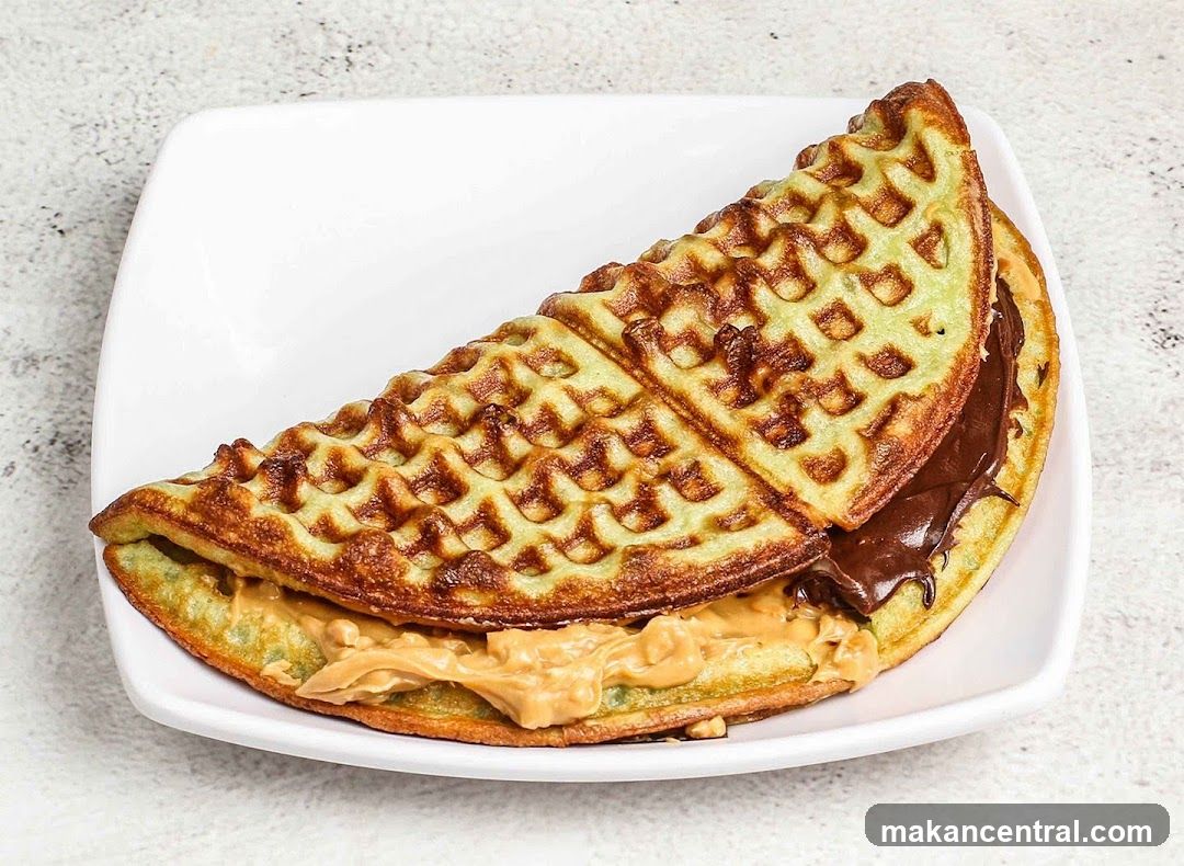Waffle with Peanut Butter and Chocolate Spread