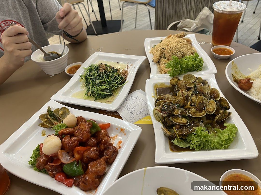 Table with various dishes and drinks