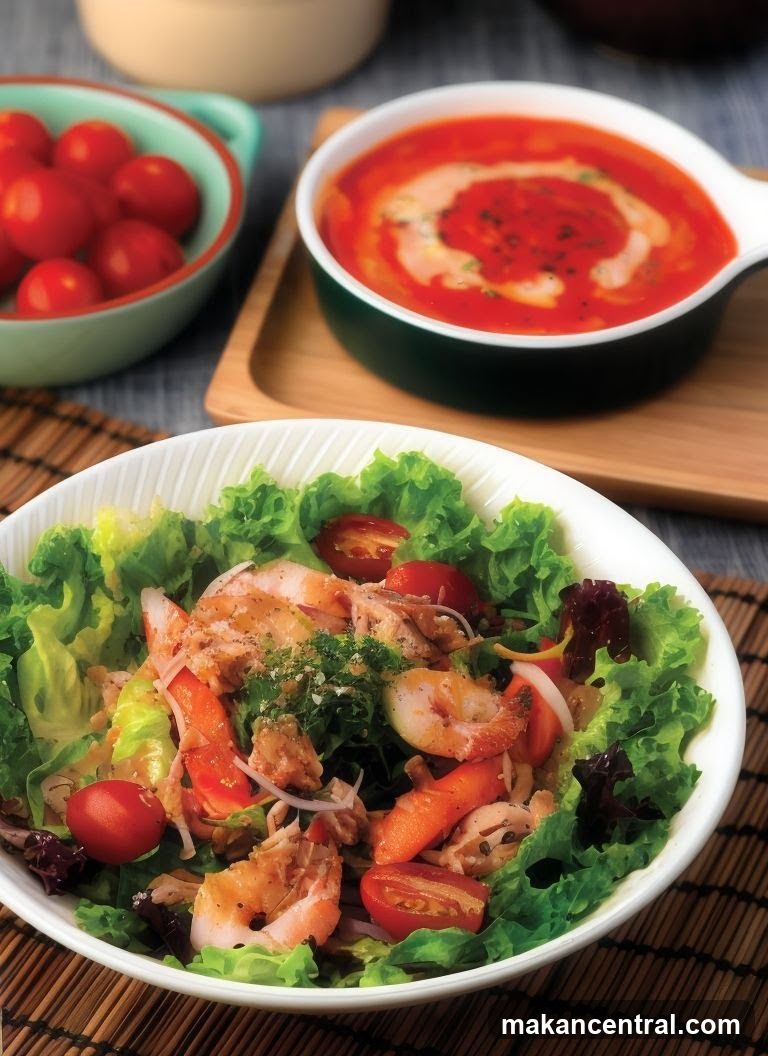 Seafood Salad and Tomato Soup