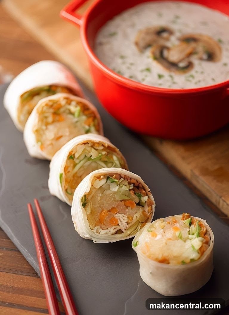 Mushroom Soup and Spring Rolls