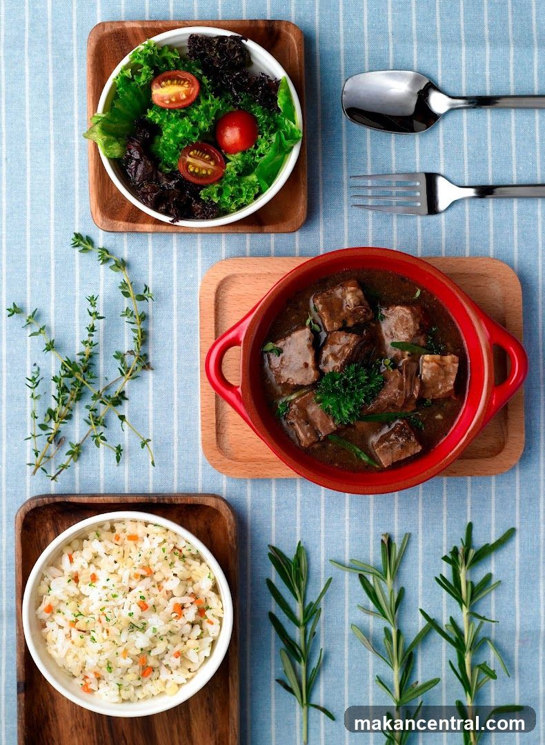 Beef Stew with Rice and Salad