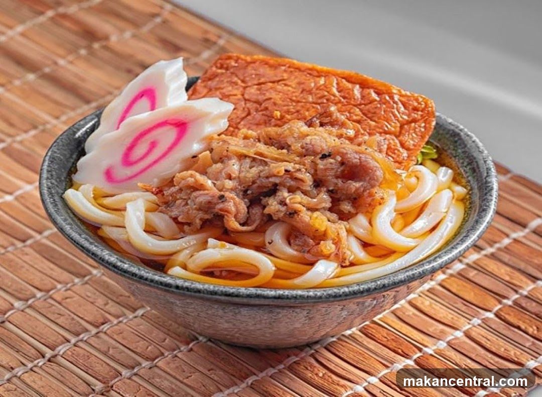 Udon Noodles with Beef and Fish Cake