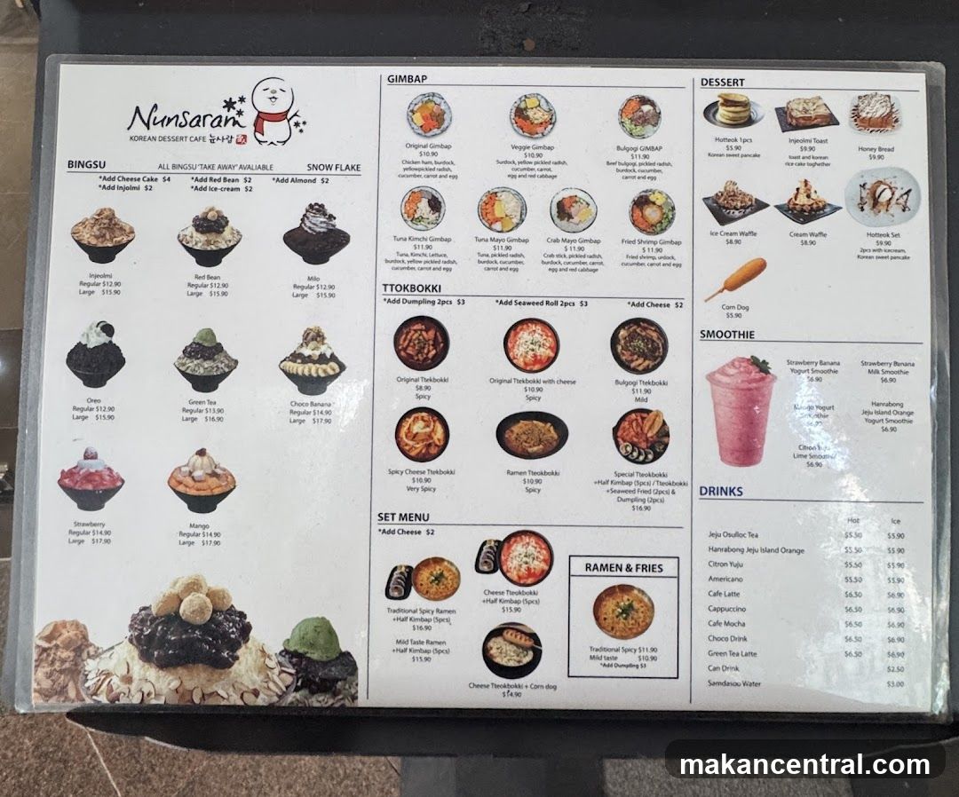 Nunsaram Korean Dessert Cafe Menu