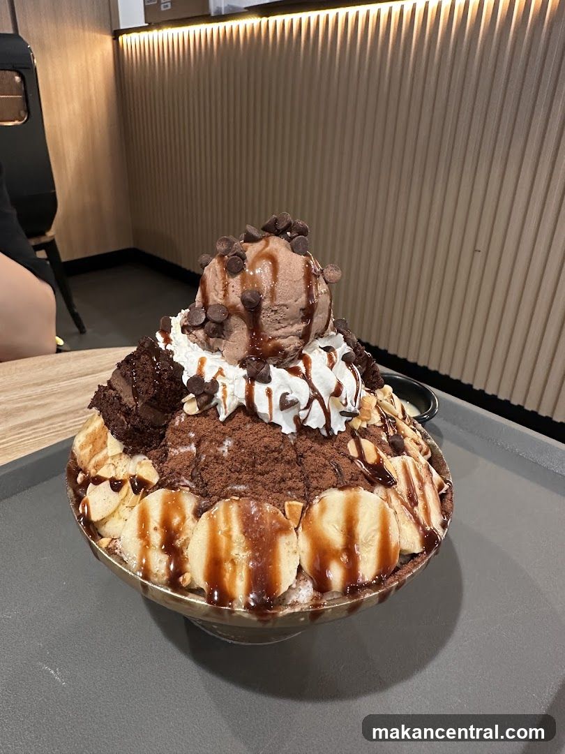 Chocolate Bingsu with Bananas and Brownies