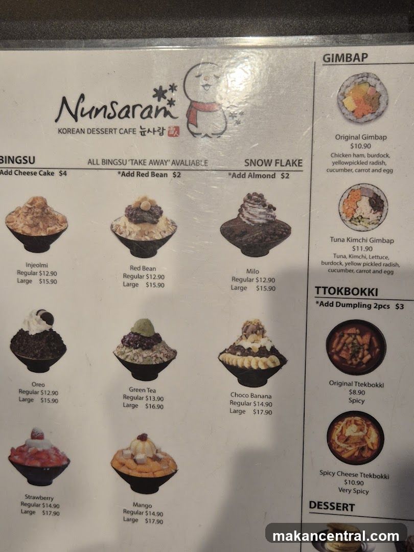 Nunsaram Korean Dessert Cafe Menu