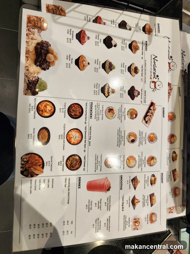 Nunsaran Korean Dessert Cafe Menu