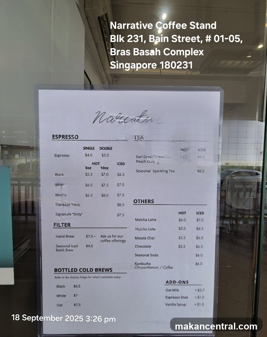 Narrative Coffee Stand Menu