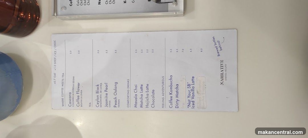NARRATIVE COFFEE STAND Menu