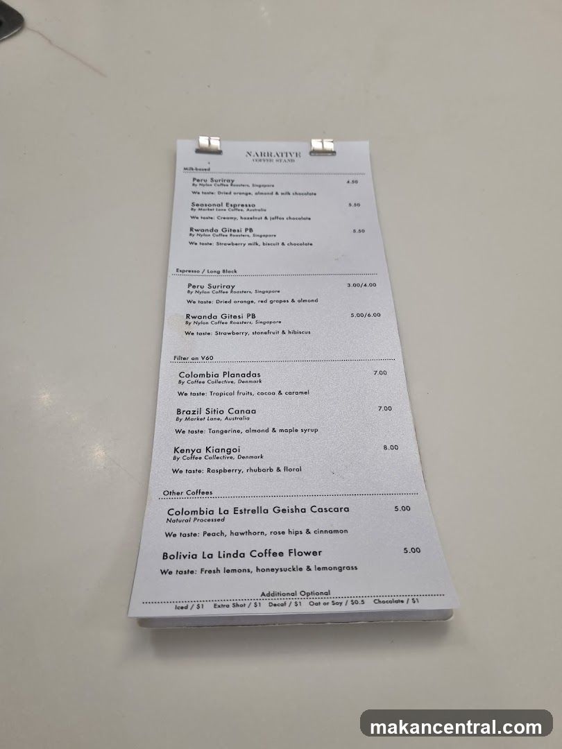 Narrative Coffee Stand Menu