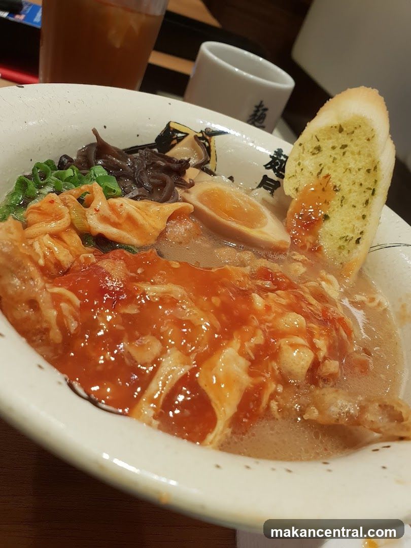 Spicy Ramen with Garlic Bread
