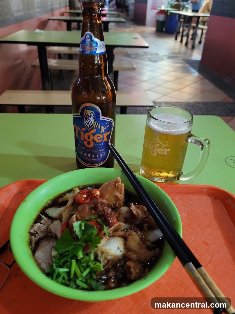 Bowl of noodles with beer