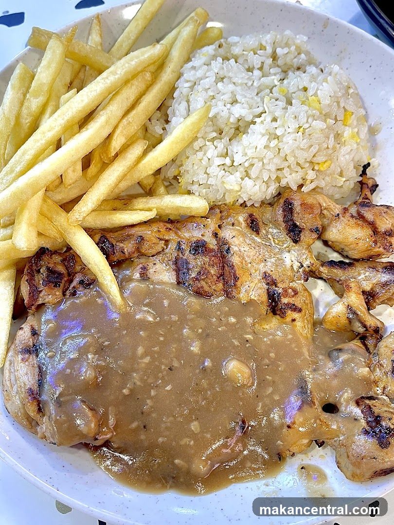 Grilled Chicken with Fries and Rice