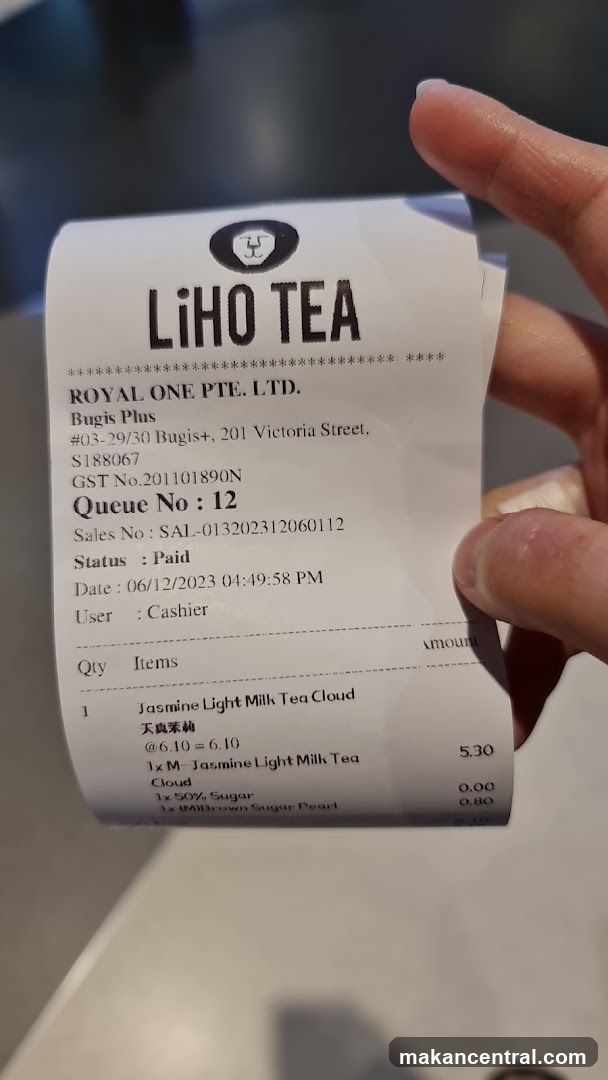 LiHO TEA Receipt