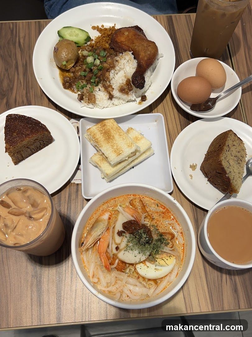 Table with various food and drinks