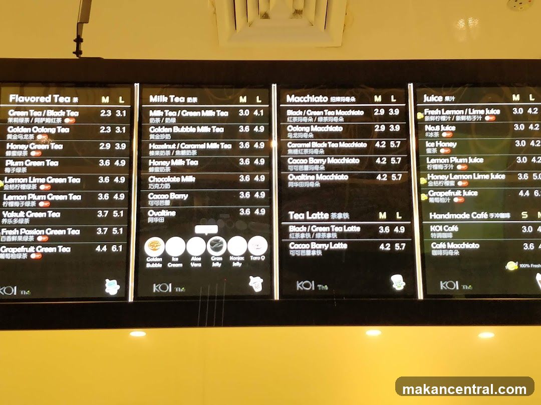 KOI Thé Menu