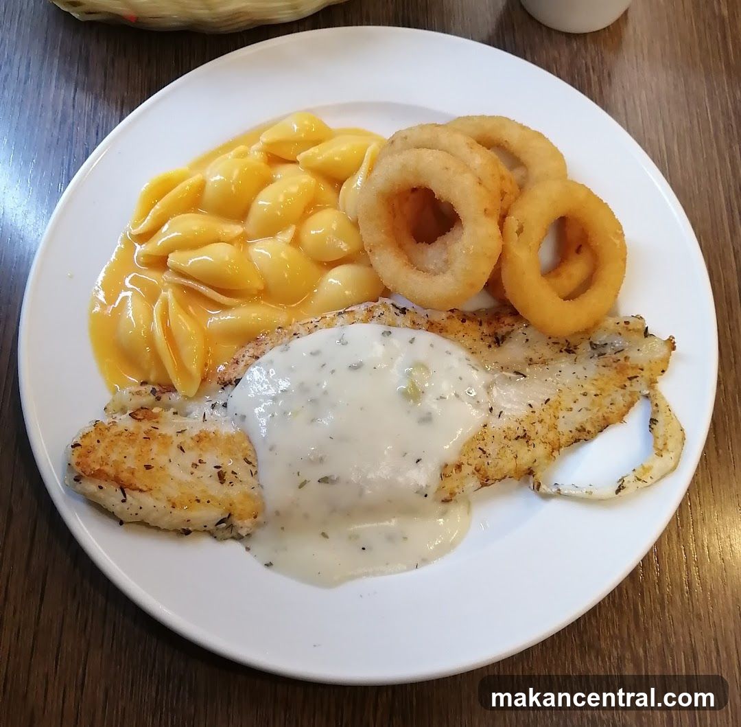 Fish with Macaroni and Onion Rings