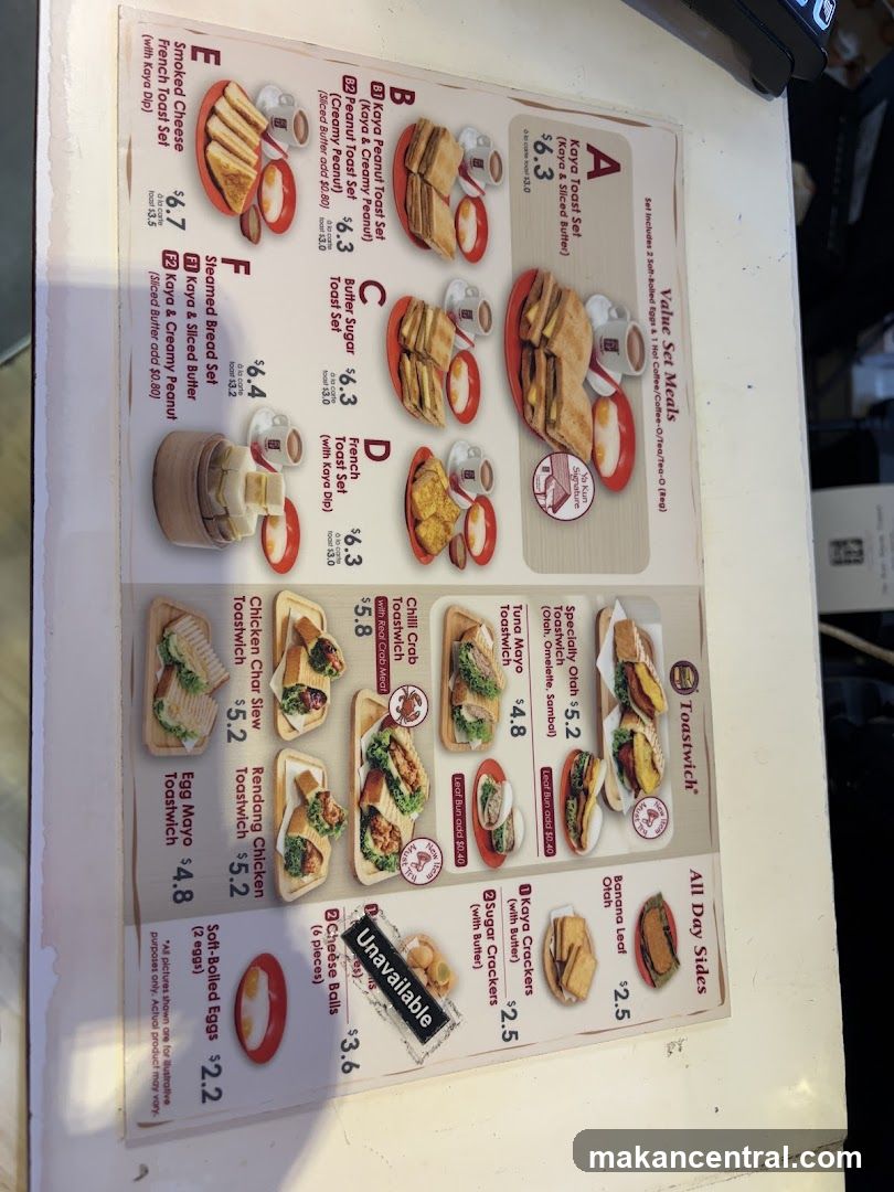 Ya Kun Toastwich Menu