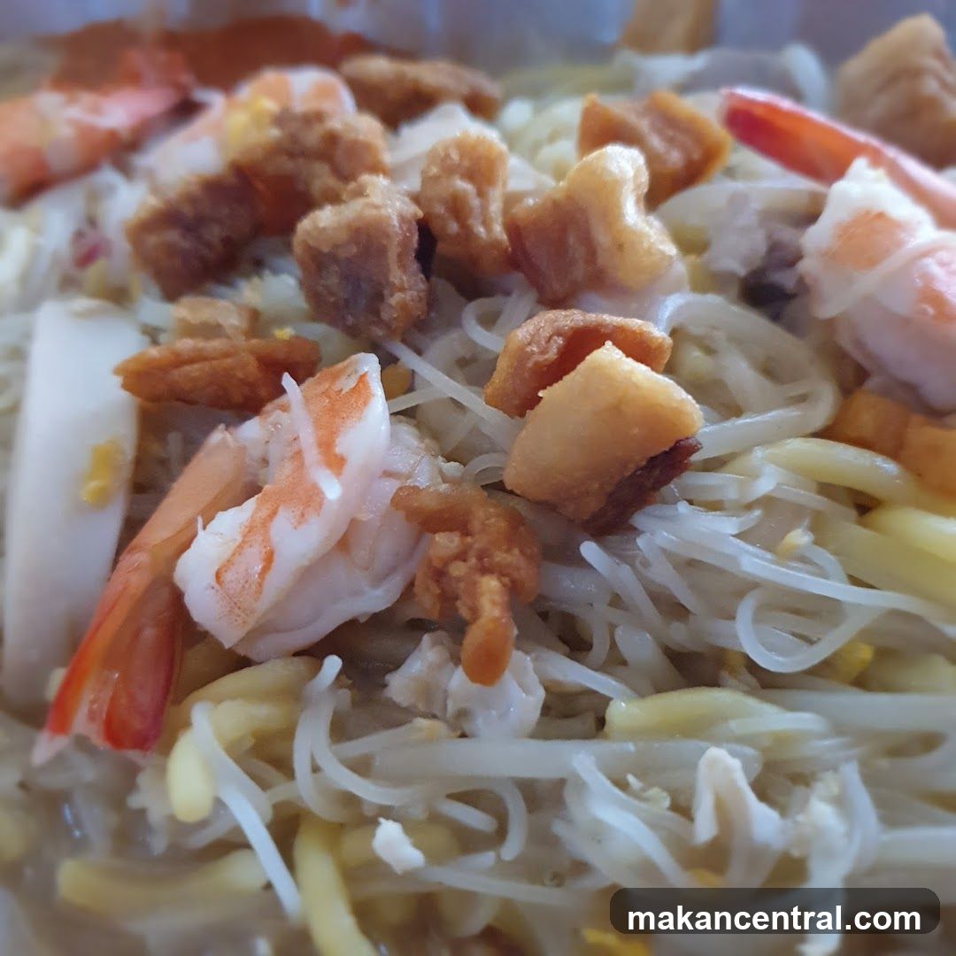 Noodles with Shrimp and Crispy Bits