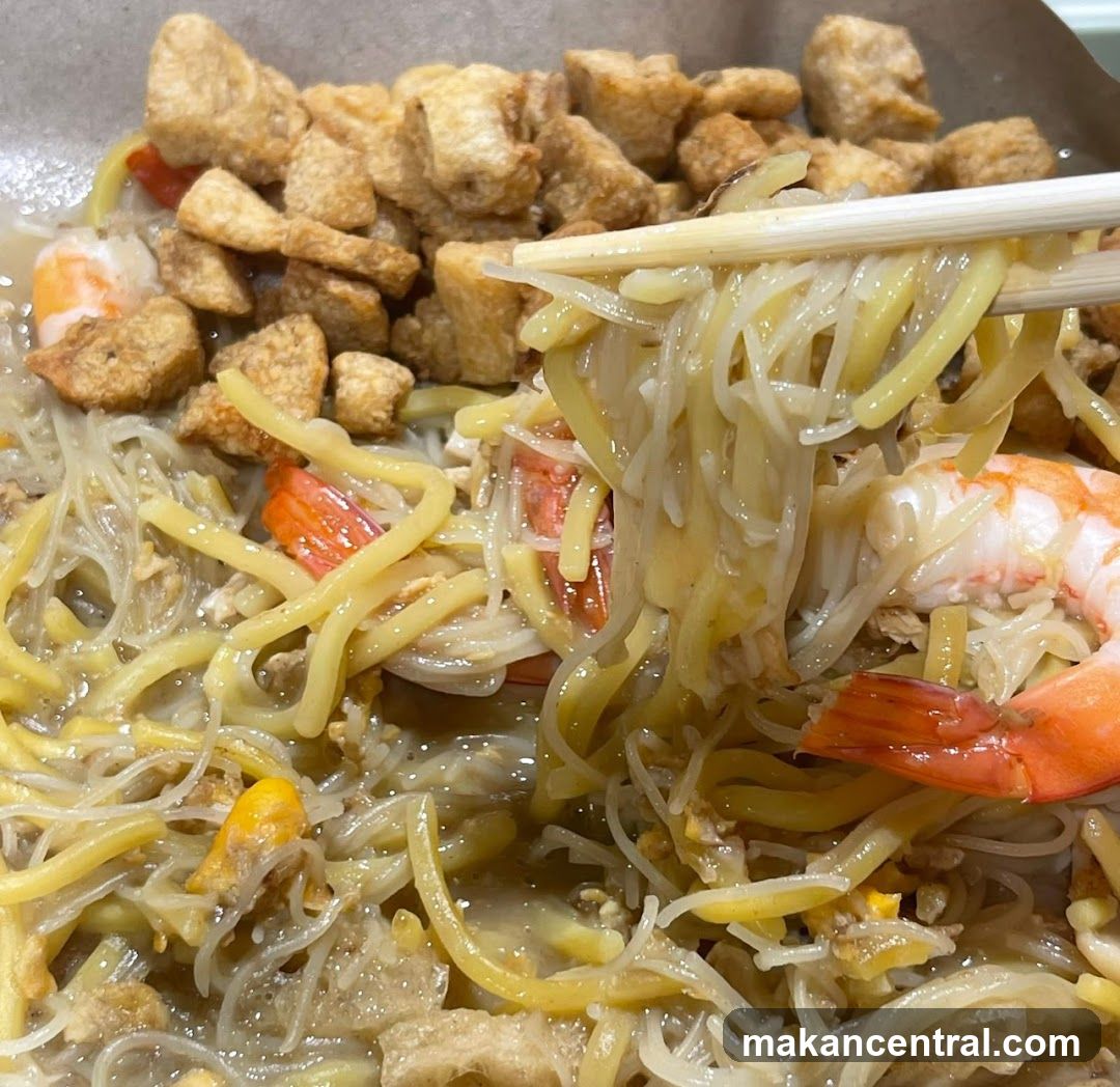 Noodles with Shrimp and Crispy Bits