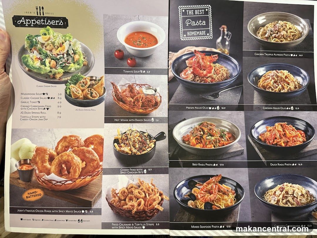 Josh's Grill Appetisers & Pasta Menu