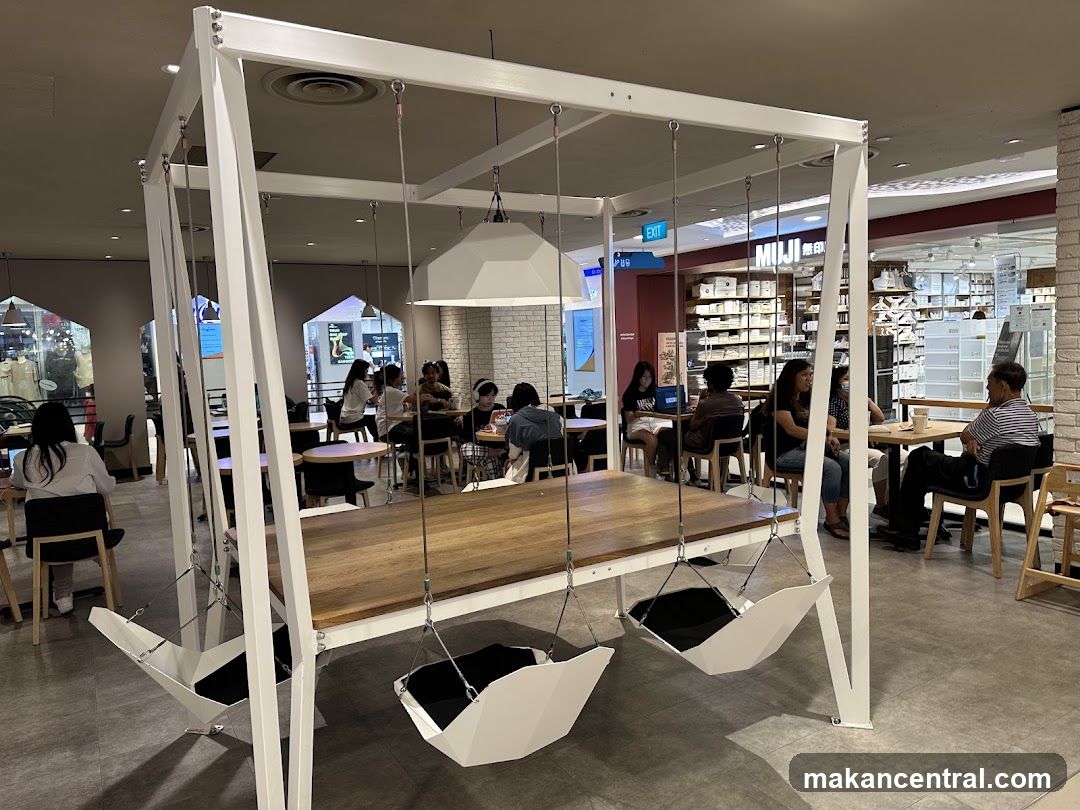 Cafe with swings and MUJI store