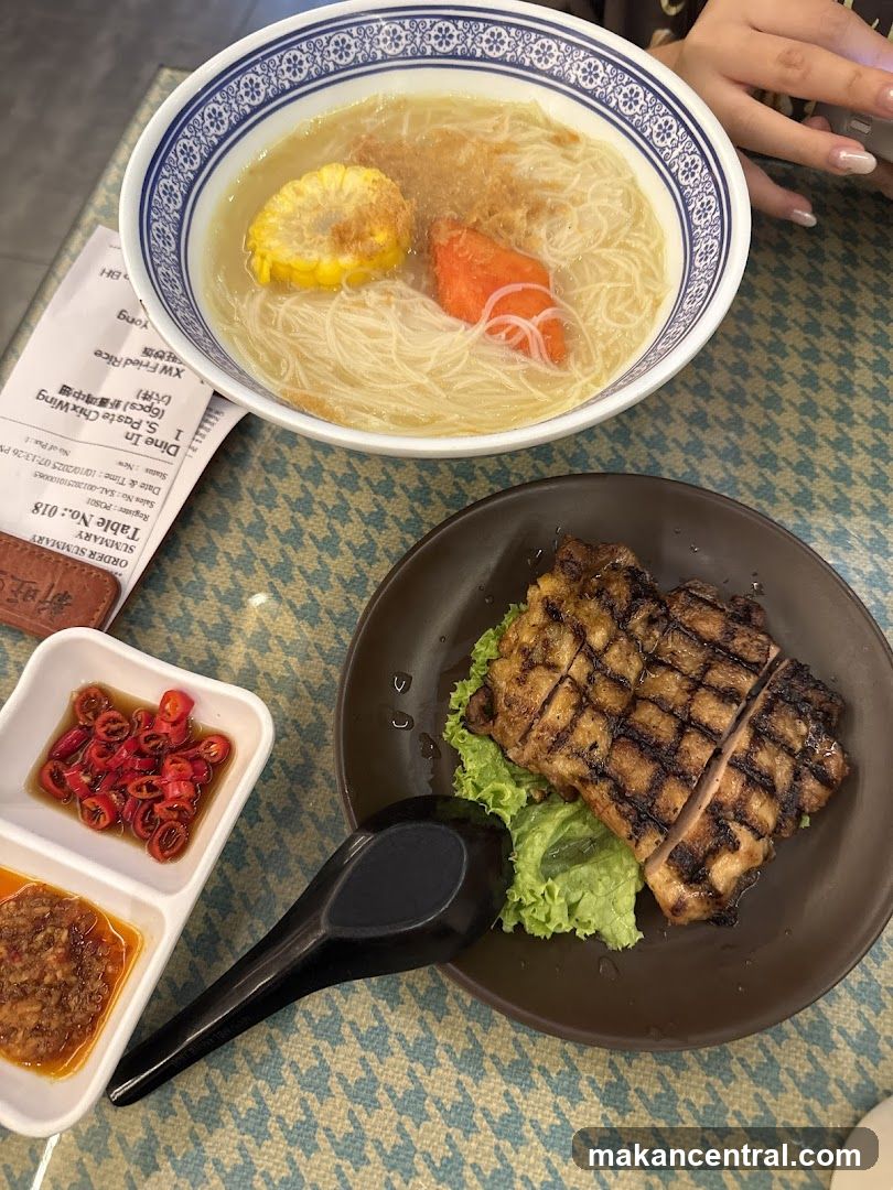 Meal with Grilled Chicken and Noodles