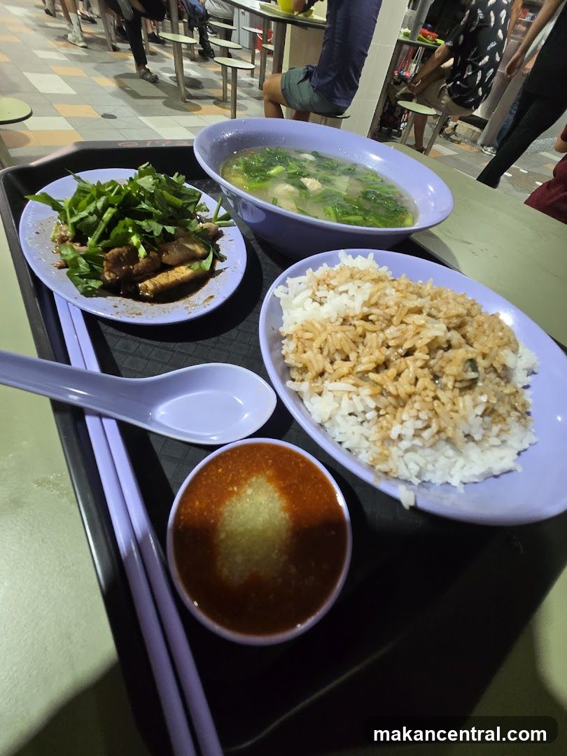 Food Tray with Rice, Soup, and Side Dish