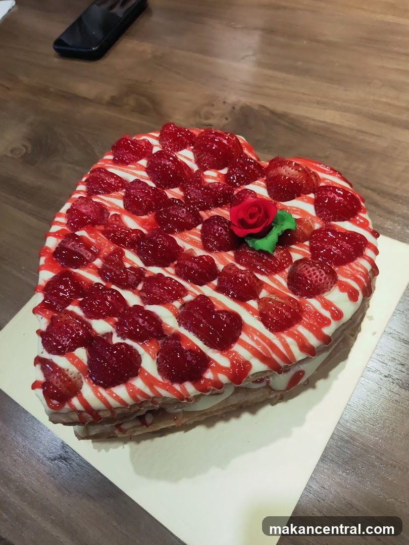 Heart-shaped strawberry cake