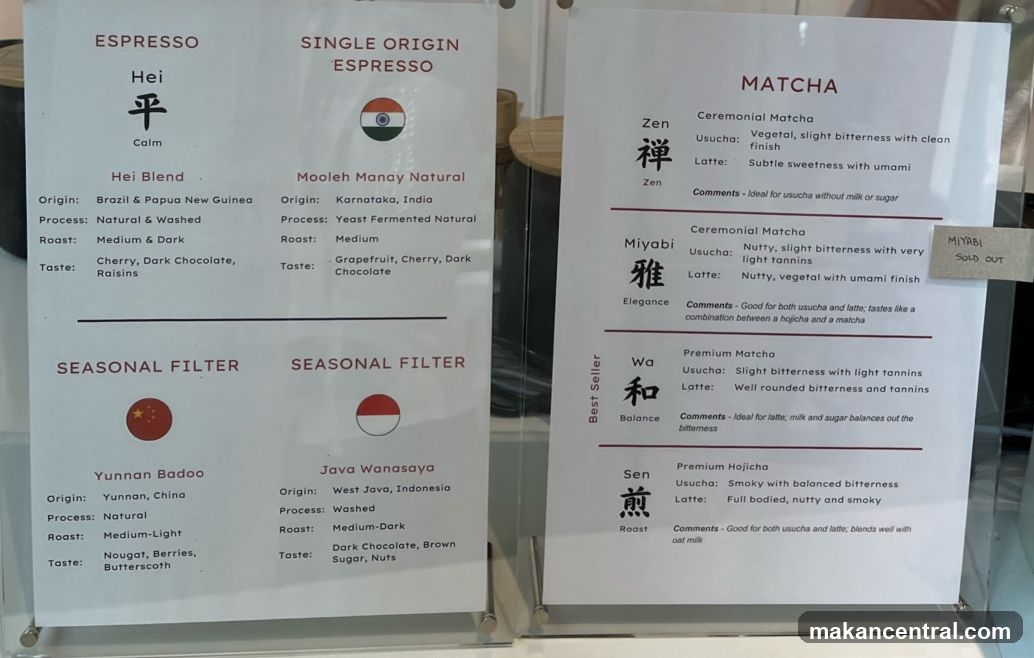 Coffee and Matcha Menu