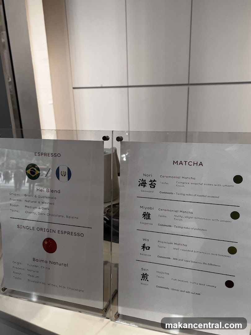Espresso and Matcha Menu