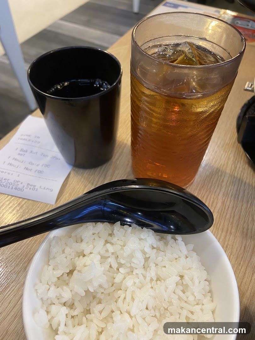 Meal with Rice and Drinks