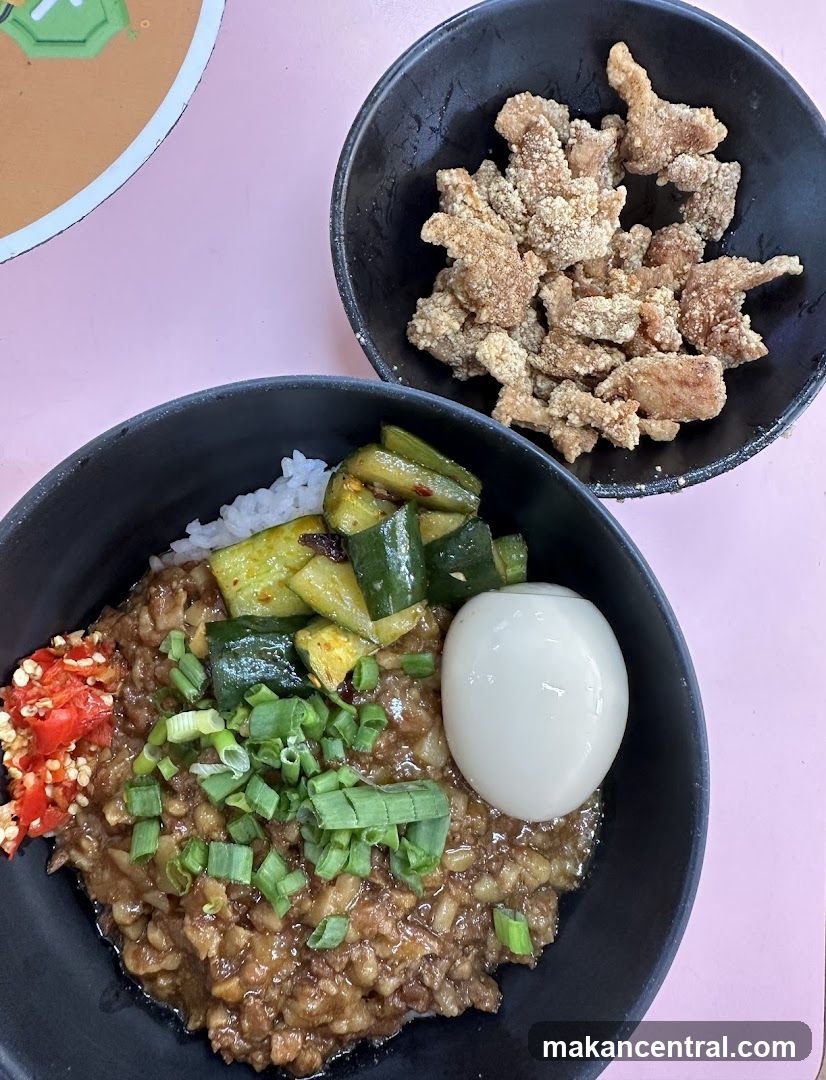 Minced Pork Rice Bowl with Fried Chicken
